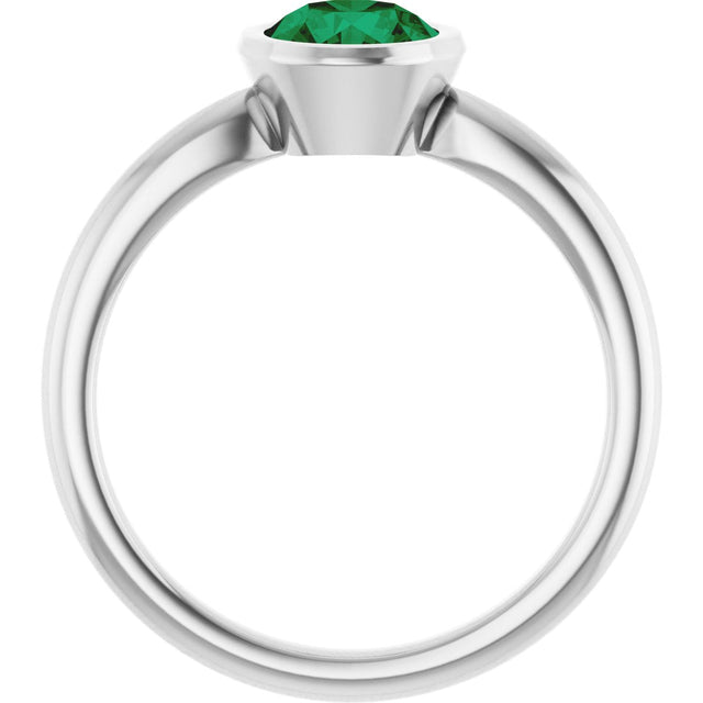 10K Gold Oval Lab-Grown Emerald Bezel-Set Solitaire Ring - White Gold - view 2