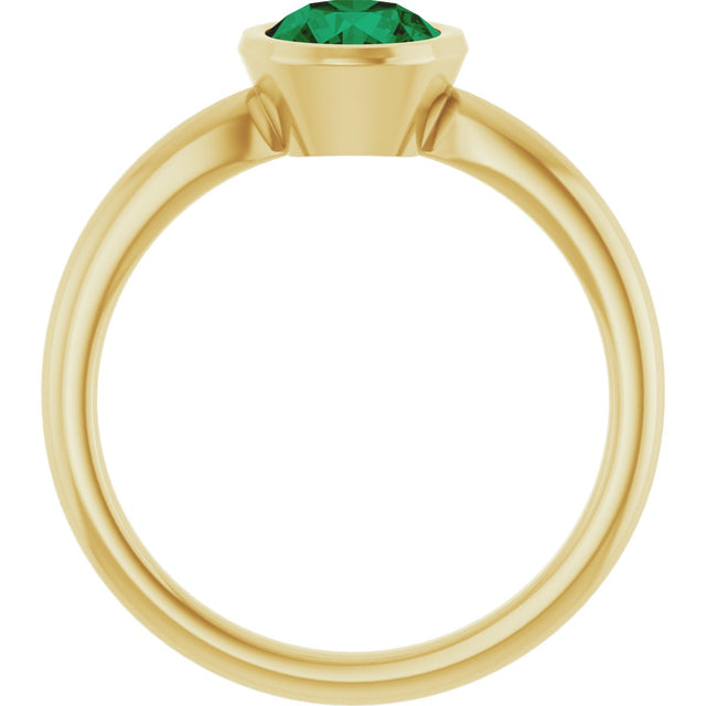 14K Gold Oval Lab-Grown Emerald Bezel-Set Solitaire Ring - Yellow Gold - view 2