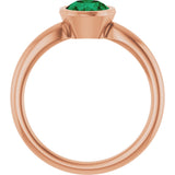 14K Gold Oval Lab-Grown Emerald Bezel-Set Solitaire Ring - Rose Gold - view 2