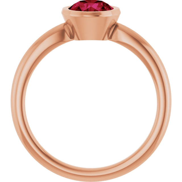 14K Gold Oval Lab-Grown Ruby Bezel-Set Solitaire Ring - Rose Gold - view 2