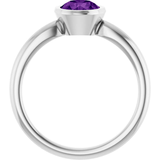 10K Gold Oval Natural Amethyst Bezel-Set Solitaire Ring - White Gold - view 2