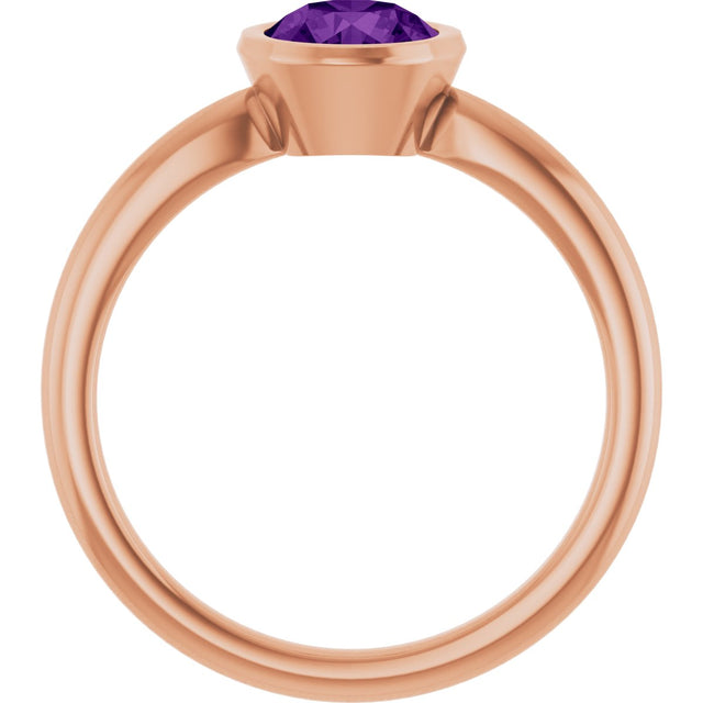 14K Gold Oval Natural Amethyst Bezel-Set Solitaire Ring - Rose Gold - view 2