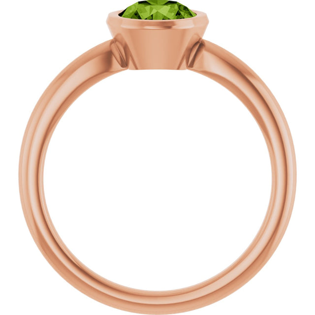 14K Gold Oval Natural Peridot Bezel-Set Solitaire Ring - Rose Gold - view 2