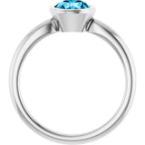 10K Gold Oval Natural Aquamarine Bezel-Set Solitaire Ring - White Gold - view 2