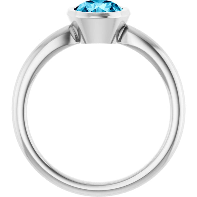 Platinum Oval Natural Aquamarine Bezel-Set Solitaire Ring - view 2