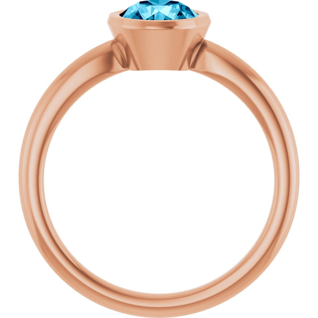 14K Gold Oval Natural Aquamarine Bezel-Set Solitaire Ring - Rose Gold - view 2