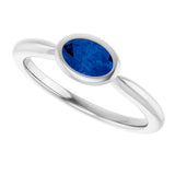 10K Gold Oval Lab-Grown Blue Sapphire Bezel-Set Solitaire Ring - White Gold - view 5