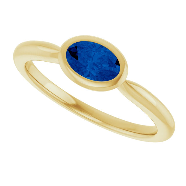 10K Gold Oval Lab-Grown Blue Sapphire Bezel-Set Solitaire Ring - Yellow Gold - view 5
