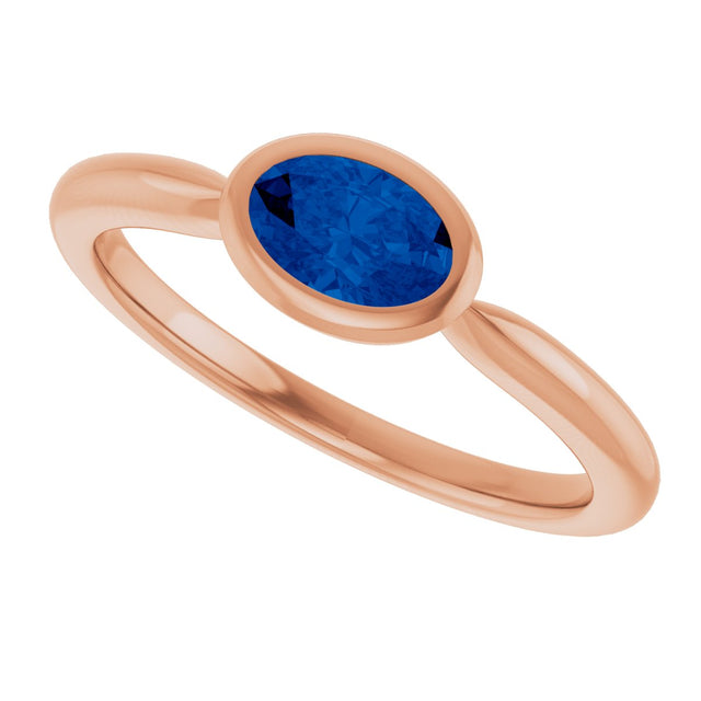 14K Gold Oval Lab-Grown Blue Sapphire Bezel-Set Solitaire Ring - Rose Gold - view 5