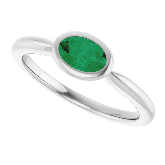 10K Gold Oval Lab-Grown Emerald Bezel-Set Solitaire Ring - White Gold - view 5