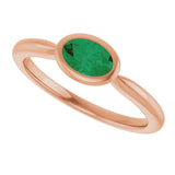 14K Gold Oval Lab-Grown Emerald Bezel-Set Solitaire Ring - Rose Gold - view 5