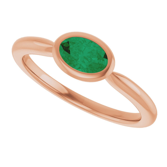 14K Gold Oval Lab-Grown Emerald Bezel-Set Solitaire Ring - Rose Gold - view 5