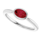 10K Gold Oval Lab-Grown Ruby Bezel-Set Solitaire Ring - White Gold - view 5