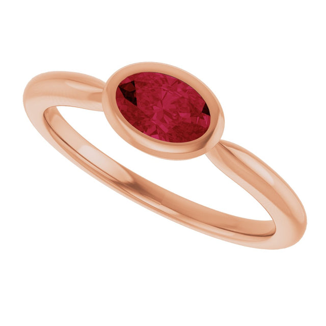 14K Gold Oval Lab-Grown Ruby Bezel-Set Solitaire Ring - Rose Gold - view 5