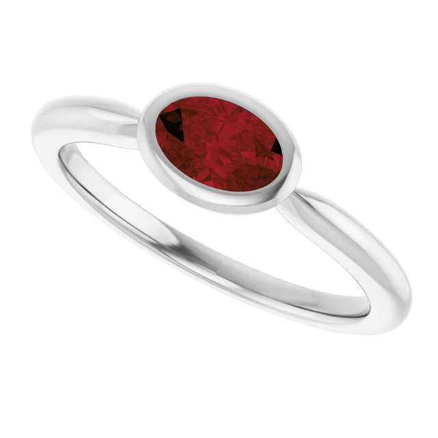 10K Gold Oval Natural Mozambique Garnet Bezel-Set Solitaire Ring - White Gold - view 5