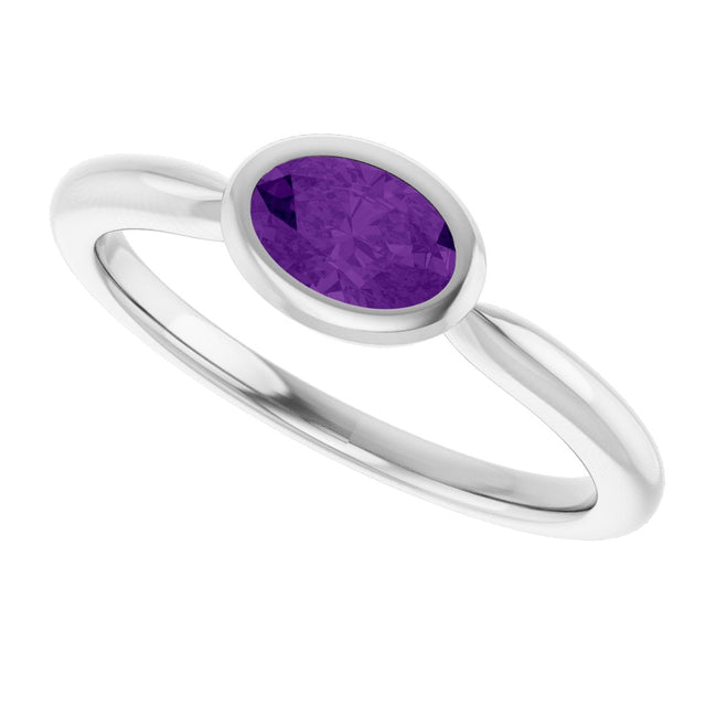 10K Gold Oval Natural Amethyst Bezel-Set Solitaire Ring - White Gold - view 5