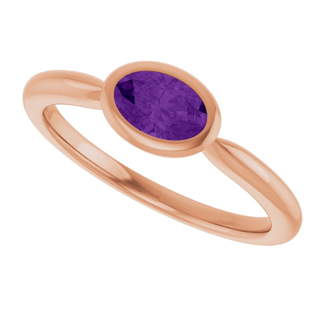 14K Gold Oval Natural Amethyst Bezel-Set Solitaire Ring - Rose Gold - view 5