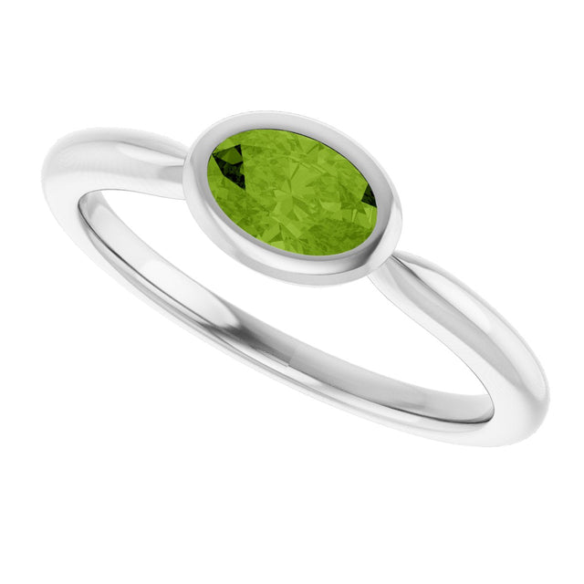 10K Gold Oval Natural Peridot Bezel-Set Solitaire Ring - White Gold - view 5