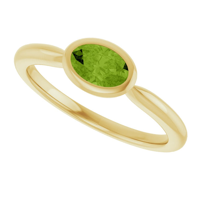 10K Gold Oval Natural Peridot Bezel-Set Solitaire Ring - Yellow Gold - view 5