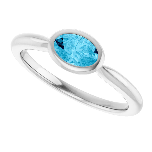 10K Gold Oval Natural Aquamarine Bezel-Set Solitaire Ring - White Gold - view 5