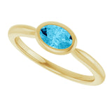 10K Gold Oval Natural Aquamarine Bezel-Set Solitaire Ring - Yellow Gold - view 5