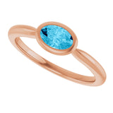 14K Gold Oval Natural Aquamarine Bezel-Set Solitaire Ring - Rose Gold - view 5