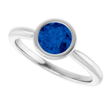 10K Gold Oval Lab-Grown Blue Sapphire Bezel-Set Solitaire Ring - White Gold - view 5