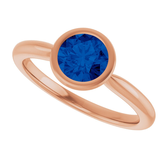 14K Gold Oval Lab-Grown Blue Sapphire Bezel-Set Solitaire Ring - Rose Gold - view 5
