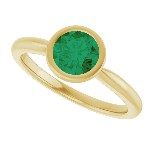 10K Gold Oval Lab-Grown Emerald Bezel-Set Solitaire Ring - Yellow Gold - view 5