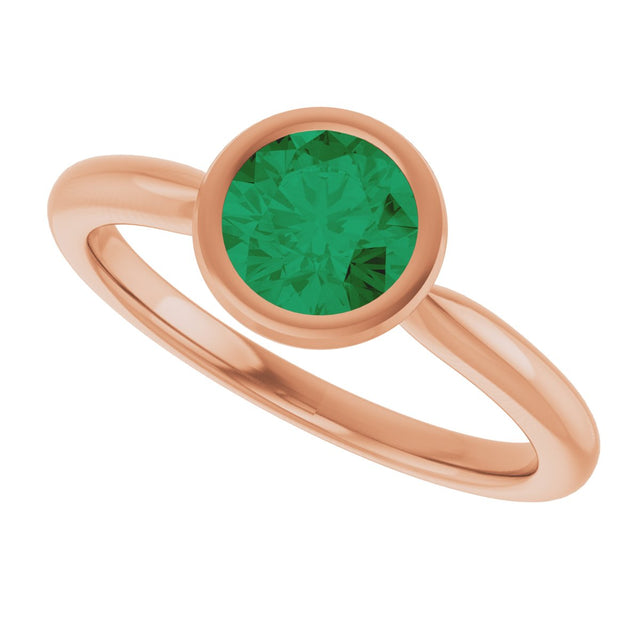 14K Gold Oval Lab-Grown Emerald Bezel-Set Solitaire Ring - Rose Gold - view 5