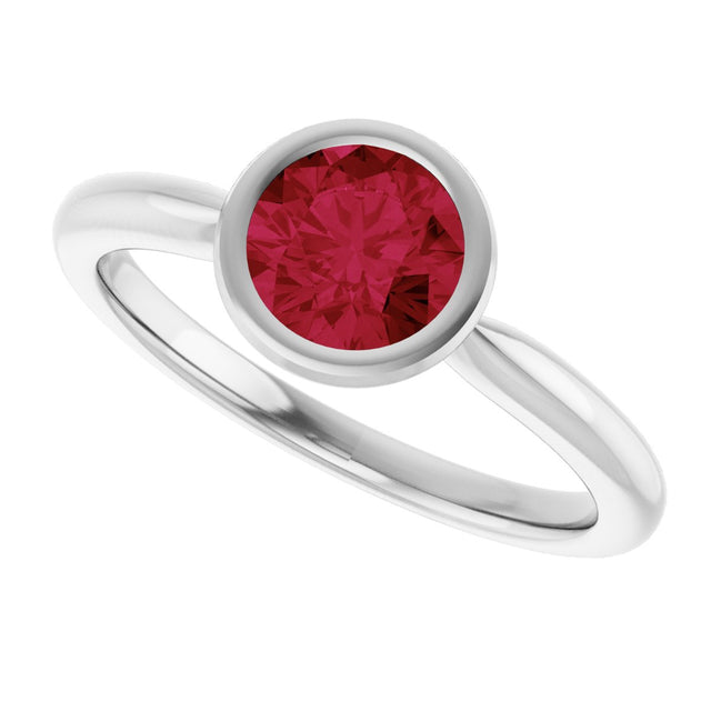 10K Gold Oval Lab-Grown Ruby Bezel-Set Solitaire Ring - White Gold - view 5