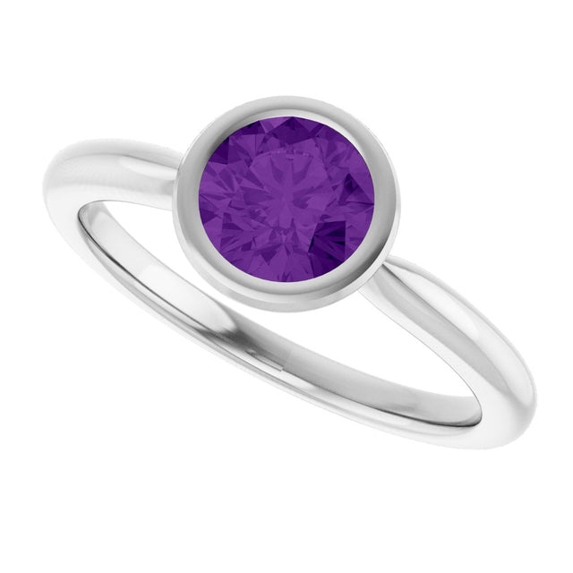 10K Gold Oval Natural Amethyst Bezel-Set Solitaire Ring - White Gold - view 5