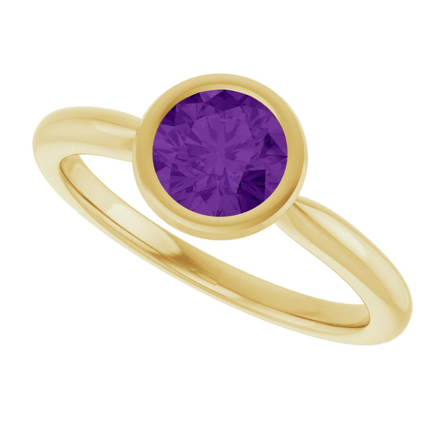 10K Gold Oval Natural Amethyst Bezel-Set Solitaire Ring - Yellow Gold - view 5