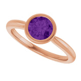 14K Gold Oval Natural Amethyst Bezel-Set Solitaire Ring - Rose Gold - view 5