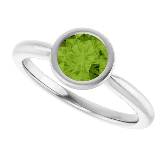 10K Gold Oval Natural Peridot Bezel-Set Solitaire Ring - White Gold - view 5