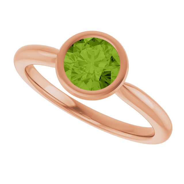 14K Gold Oval Natural Peridot Bezel-Set Solitaire Ring - Rose Gold - view 5