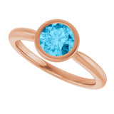 14K Gold Oval Natural Aquamarine Bezel-Set Solitaire Ring - Rose Gold - view 5
