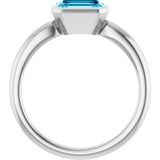 10K Gold Oval Natural Aquamarine Bezel-Set Solitaire Ring - White Gold - view 2