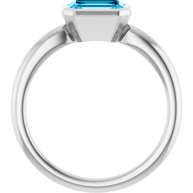 10K Gold Oval Natural Aquamarine Bezel-Set Solitaire Ring - White Gold - view 2