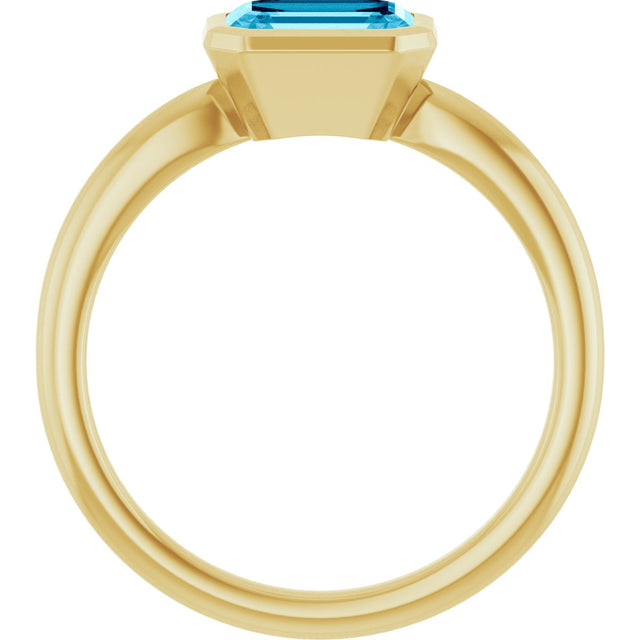 10K Gold Oval Natural Aquamarine Bezel-Set Solitaire Ring - Yellow Gold - view 2