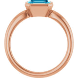 14K Gold Oval Natural Aquamarine Bezel-Set Solitaire Ring - Rose Gold - view 2