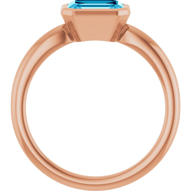 14K Gold Oval Natural Aquamarine Bezel-Set Solitaire Ring - Rose Gold - view 2