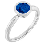 10K Gold Oval Lab-Grown Blue Sapphire Bezel-Set Solitaire Ring - White Gold