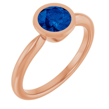 14K Gold Oval Lab-Grown Blue Sapphire Bezel-Set Solitaire Ring - Rose Gold