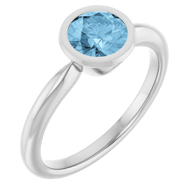 14K Gold Oval Natural Sky Blue Topaz Bezel-Set Solitaire Ring - White Gold