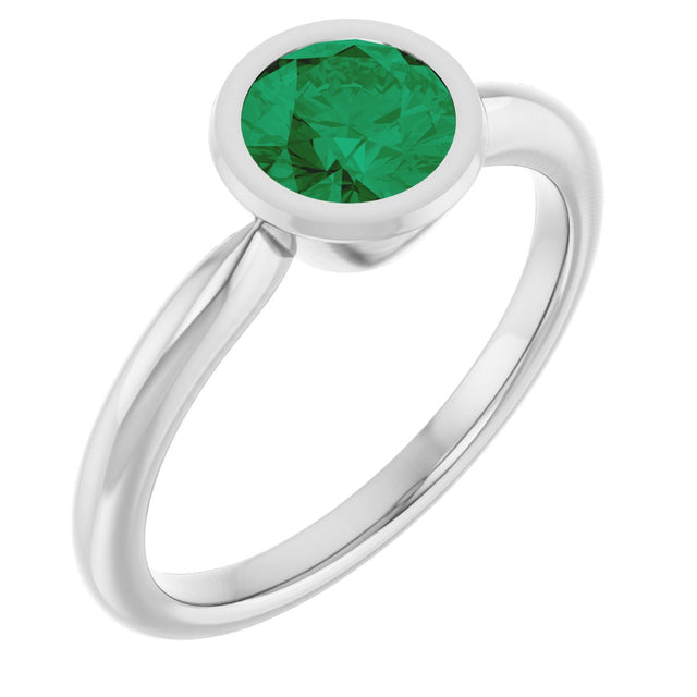 10K Gold Oval Lab-Grown Emerald Bezel-Set Solitaire Ring - White Gold