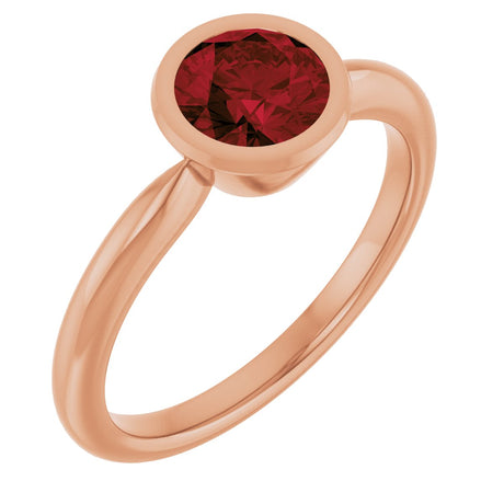 14K Gold Oval Natural Mozambique Garnet Bezel-Set Solitaire Ring – 6x4mm - Rose Gold