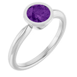 10K Gold Oval Natural Amethyst Bezel-Set Solitaire Ring - White Gold