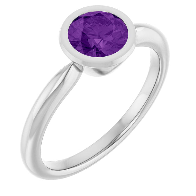 10K Gold Oval Natural Amethyst Bezel-Set Solitaire Ring - White Gold
