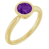 10K Gold Oval Natural Amethyst Bezel-Set Solitaire Ring - Yellow Gold